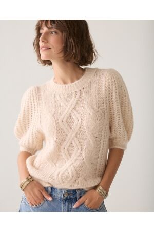 Summum Summum puff sleeve sweater cozy cable knit 7s8041-70102 Trui korte mouw 122 ivory