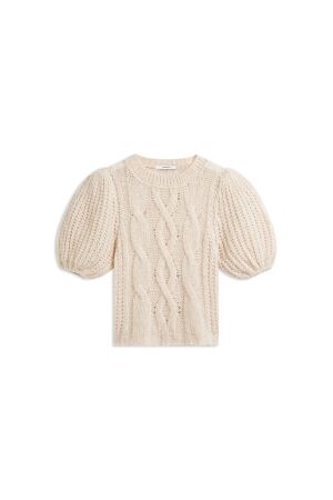 Summum Summum puff sleeve sweater cozy cable knit 7s8041-70102 Trui korte mouw 122 ivory
