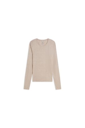 Summum Summum basic round neck tee melange viscose 3s5379-30808 T-shirt Lange mouw 708 light taupe