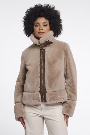 Rino & Pelle Rino & Pelle short faux fur jacket lambra.7002612 Jackets 10866 oat