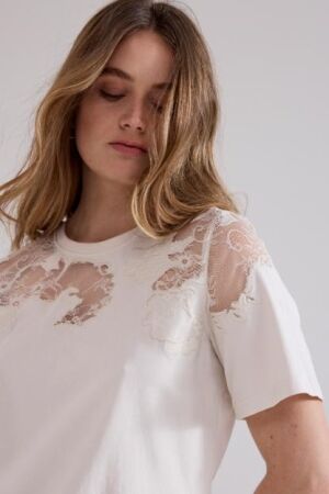 Tramontana Tramontana t-shirt lace insert  c38-21-401 T-shirt Korte mouw 001350-snow