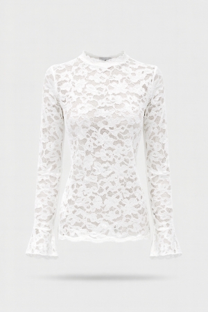 Tramontana Tramontana velvet stretch lace top  c65-21-401 T-shirt Lange mouw 001350-snow