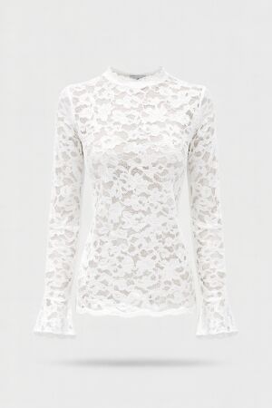 Tramontana Tramontana velvet stretch lace top  c65-21-401 T-shirt Lange mouw 001350-snow