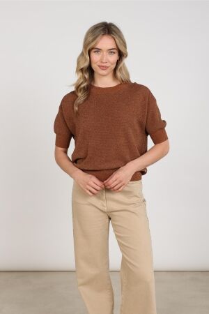 Nukus Nukus kinty top lurex nkf01068 Trui korte mouw 385 espresso