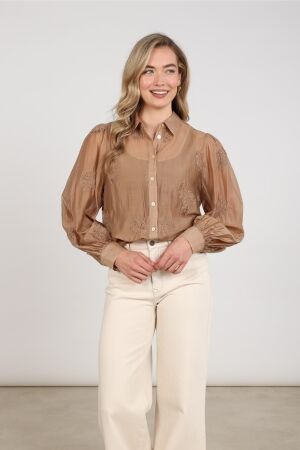 Nukus Nukus milanova blouse embroidery nkf02142 Blouse 335 toffee