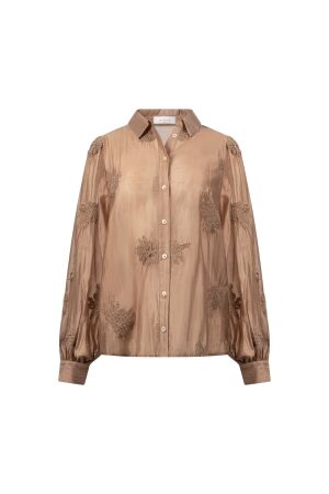 Nukus Nukus milanova blouse embroidery nkf02142 Blouse 335 toffee