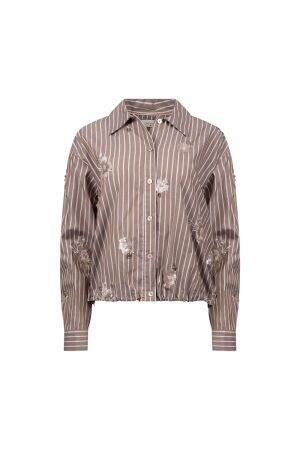 Nukus Nukus newport blouse stripe flower nkf02137 Blouse 340 taupe/offwhite