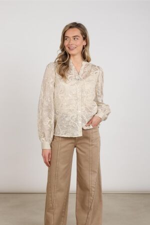 Nukus Nukus antonella blouse embroidery nkf02178 Blouse 9 sand