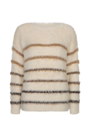 Red Button Red Button fuzzy sweater & stripe srb5118 Sweater creme/brown
