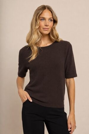 Studio Anneloes Studio Anneloes felica pullover 14407 Trui korte mouw 8700 espresso