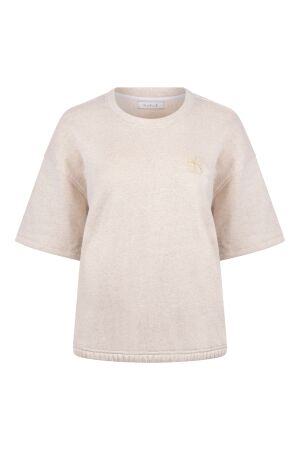 Nukus Nukus roos pullover lurex nks03062 Trui korte mouw sand