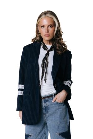 Colourful Rebel Colourful Rebel jesra pinstripe single breasted blazer wj118010 Blazers 508 dark blue