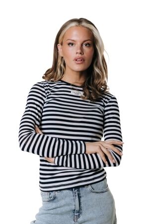 Colourful Rebel Colourful Rebel juna stripe roundneck top wt218011 T-shirt Lange mouw 569 dark navy