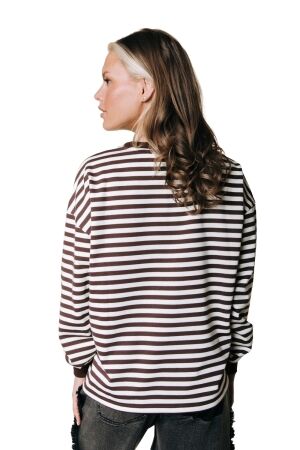 Colourful Rebel Colourful Rebel striped wavy logo longsleeve ws418359 Sweater 099 white/brown