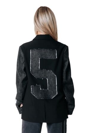 Colourful Rebel Colourful Rebel mimmi denim contrast sleeve single breasted blazer Blazers 200 black