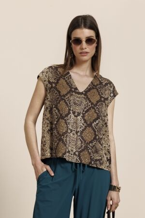 Studio Anneloes Studio Anneloes jindra snake top 14053 T-shirt Korte mouw 8487 camel/espresso