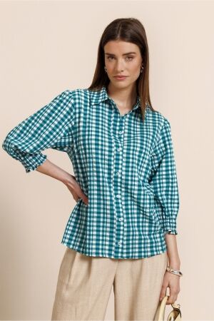 Studio Anneloes Studio Anneloes yentil check blouse 14024 Blouse 1182 off white/ teal