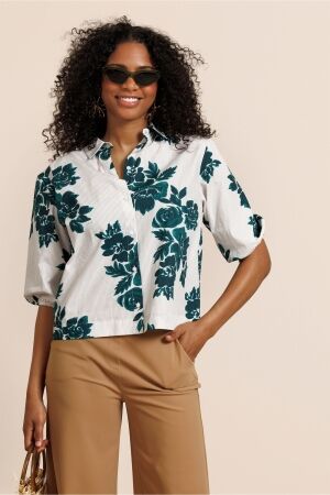 Studio Anneloes Studio Anneloes kamri flower blouse 14027 Blouse 1782 ecru/teal