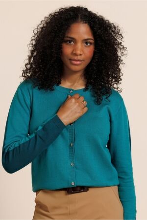 Studio Anneloes Studio Anneloes jerry colourblock cardigan 14066 Vest 8182 light teal/teal