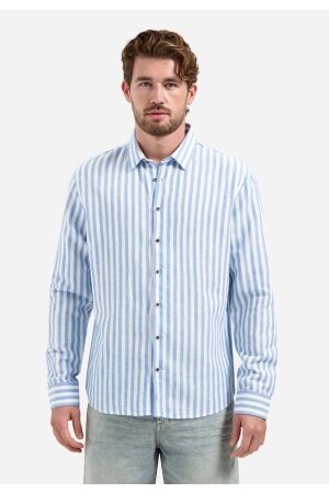 No- Excess No- Excess shirt linen vertical big stripe 31470224 Overhemd blue