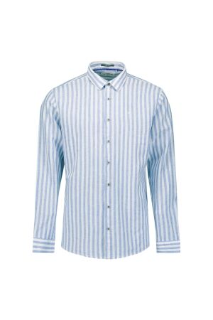 No- Excess No- Excess shirt linen vertical big stripe 31470224 Overhemd blue
