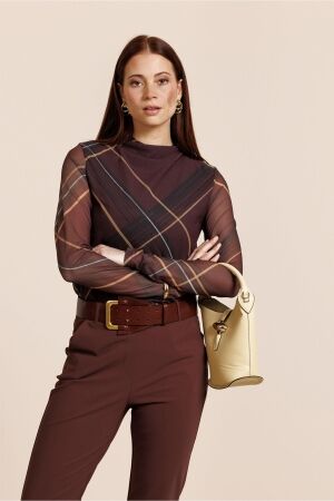 Studio Anneloes Studio Anneloes rachel check mesh top 14133 T-shirt Lange mouw 8600 chestnut
