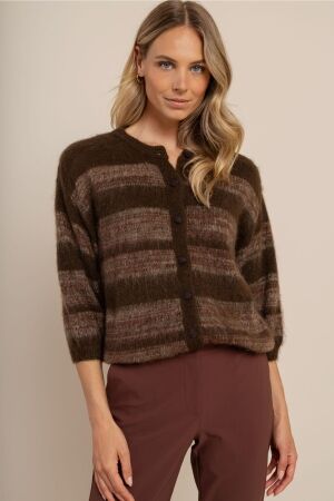Studio Anneloes Studio Anneloes bibi ssl stripe cardigan 14150 Vest 8687 chestnut/espresso