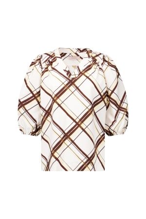 Studio Anneloes Studio Anneloes emmarie check top 14161 T-shirt Korte mouw 1786 ecru/chestnut