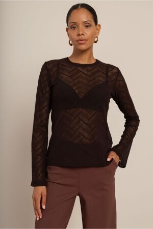 Studio Anneloes Studio Anneloes reagan flaire lace top 14111 T-shirt Lange mouw 8700 espresso