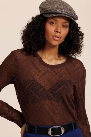 Studio Anneloes Studio Anneloes reagan lace top 14089 T-shirt Lange mouw 8600 chestnut