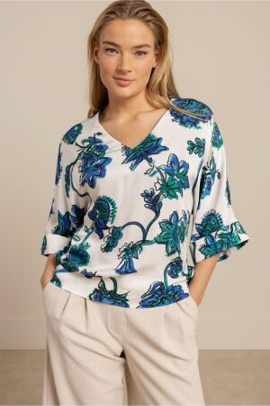 Studio Anneloes Studio Anneloes madison flower top 13740 T-shirt Korte mouw 7372 electric blue/grass green