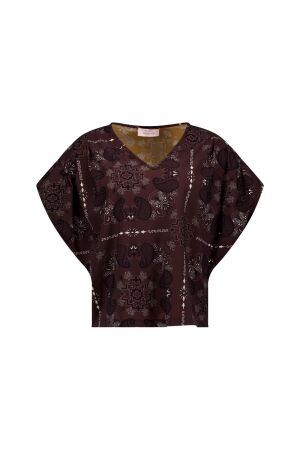 Studio Anneloes Studio Anneloes renske paisley vneck top 13749 T-shirt Korte mouw 8714 espresso/kit