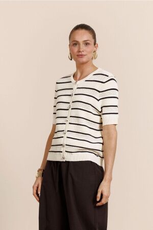 Studio Anneloes Studio Anneloes yara stripe cardigan 13755 Vest 1787 ecru/espresso