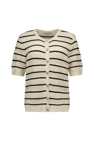 Studio Anneloes Studio Anneloes yara stripe cardigan 13755 Vest 1787 ecru/espresso