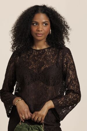 Studio Anneloes Studio Anneloes amaya lace top 13757 T-shirt Lange mouw 8700 espresso