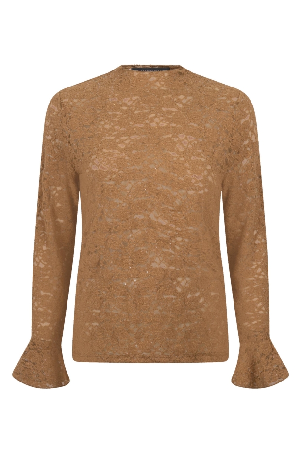 Tramontana Flared-Cuff Lace Top C36-22-401 002550-Cinnamon