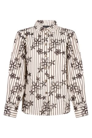 Tramontana Tramontana striped blouse embro c56-22-301 Blouse 002653-cafenoir