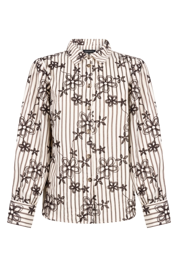 Tramontana Striped Blouse Embro C56-22-301 002653-CafeNoir