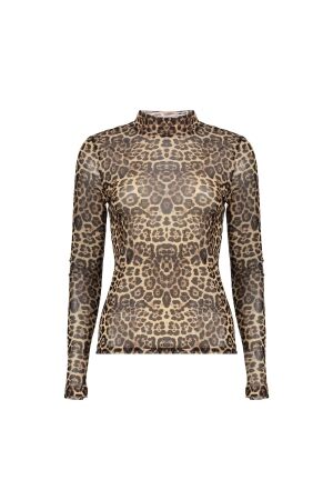 Geisha Geisha top mesh turtle leopard 62582-14 T-shirt Lange mouw 720 sand/black