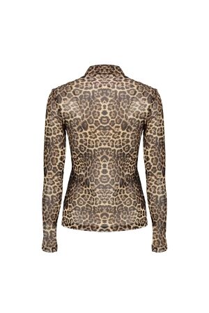Geisha Geisha top mesh turtle leopard 62582-14 T-shirt Lange mouw 720 sand/black