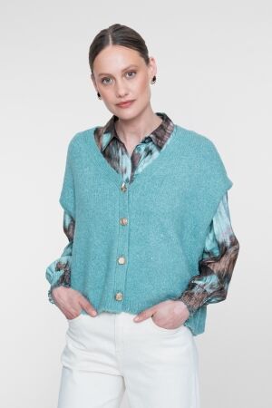 Geisha Geisha knitted gilet with buttons 64584-14 Gilets 602 aqua