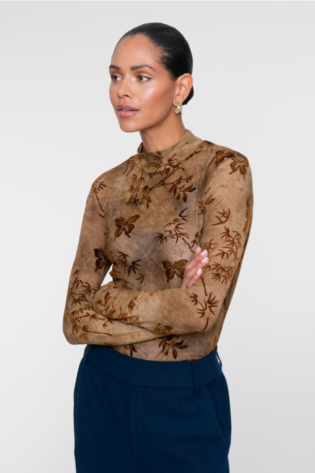 Geisha top mesh with flock 62834-14 735 camel