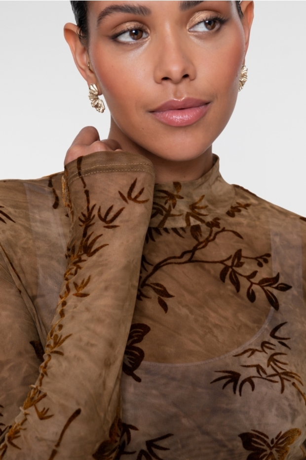 Geisha top mesh with flock 62834-14 735 camel