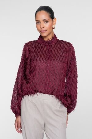 Geisha Geisha blouse with fringes 63826-14 480 burgundy