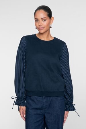 Geisha Geisha sweater with striped sleeves 62846-21 Sweater 675 navy