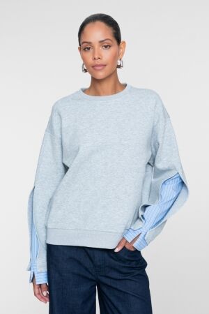 Geisha Geisha sweater blouse sleeves 62800-10 Sweater 900 grey melange/blue
