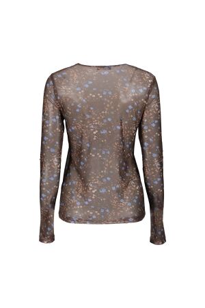 Geisha Geisha top mesh small flowers 62584-14 T-shirt Lange mouw 775 brown/blue