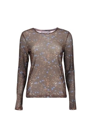 Geisha Geisha top mesh small flowers 62584-14 T-shirt Lange mouw 775 brown/blue