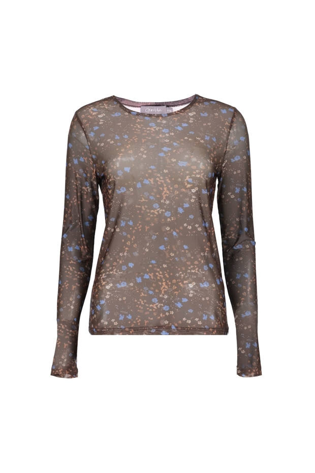 Geisha Top mesh small flowers 62584-14 775 brown/blue