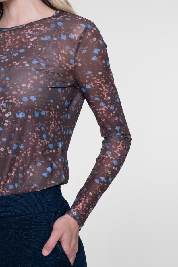 Geisha Top mesh small flowers 62584-14 775 brown/blue